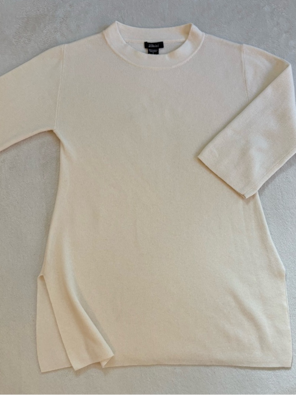 Pure Amici Cream Crew Neck Sweater Tunic Split Hem Sweater Sz S